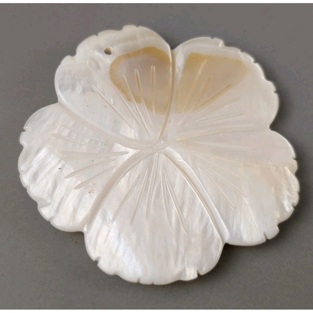 Vintage Carved Mother of Pearl Flower Pendant Shell Floral Charm 2"